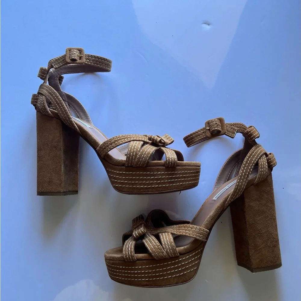 Tabitha Simmons‎ Tan Platform Block Heel Sandals
